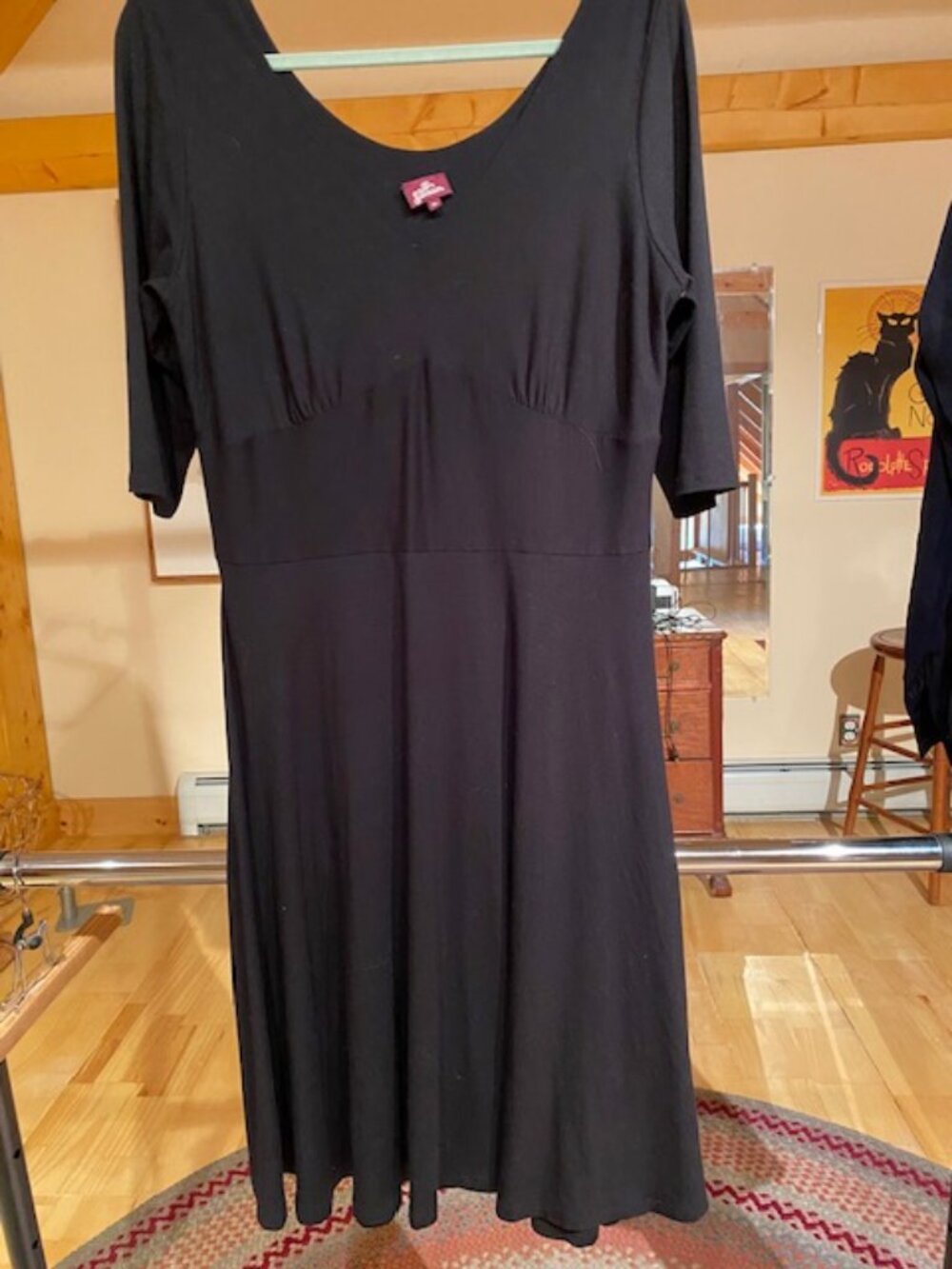 Salaam womens XL black knit dress skaters style scoop neck 3/4 sleeve Rayon/Span